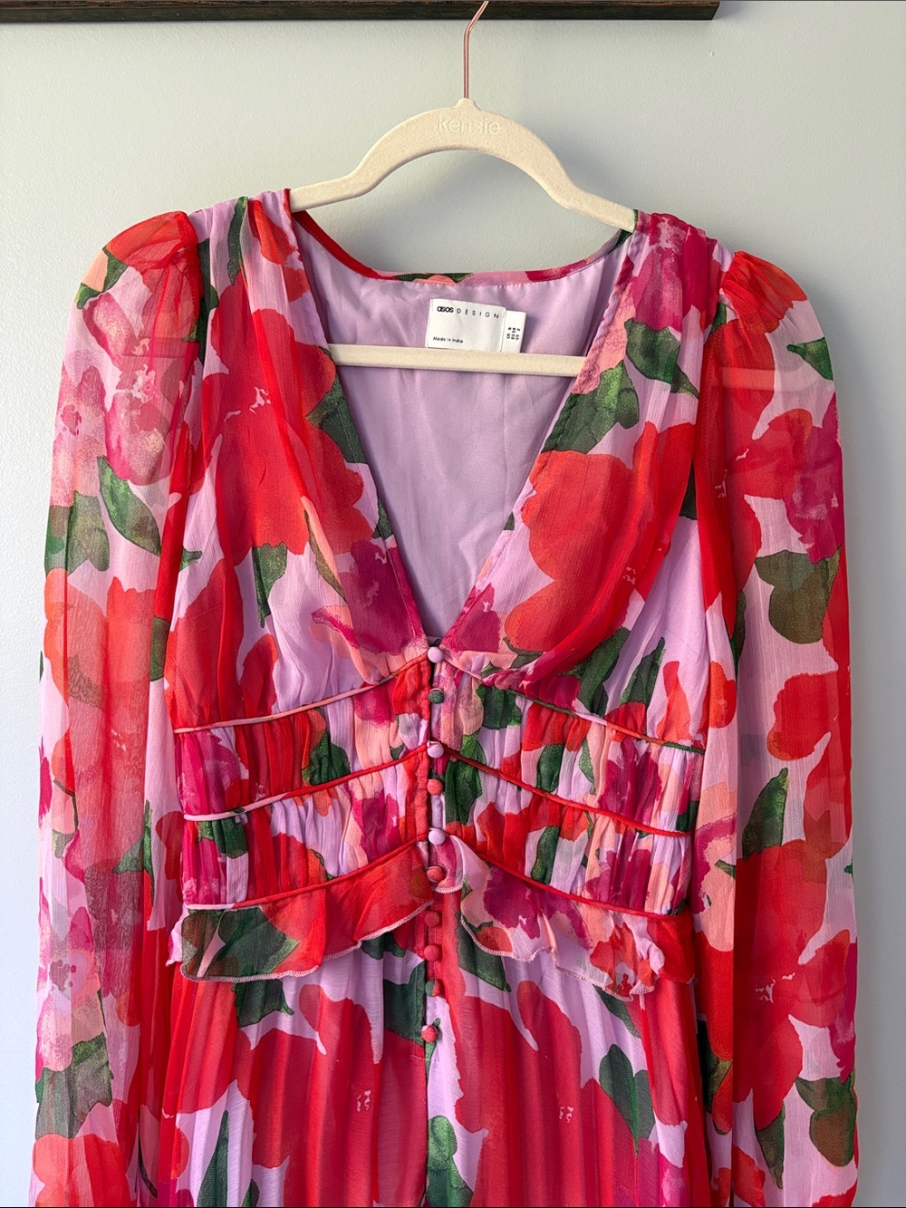 ASOS Red Pink Floral Maxi Dress - Picture 4 of 4